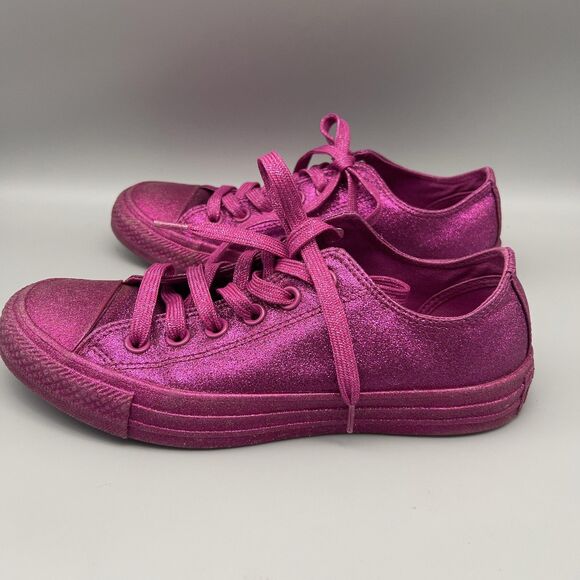 Converse Chuck Taylor All Star Shoes Womens Size 7 Pink Glitter Low Top 164550C - Picture 4 of 13